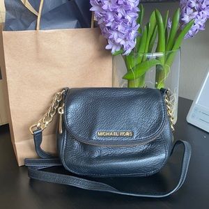 Black pebble leather Michael Kors adjustable strap purse